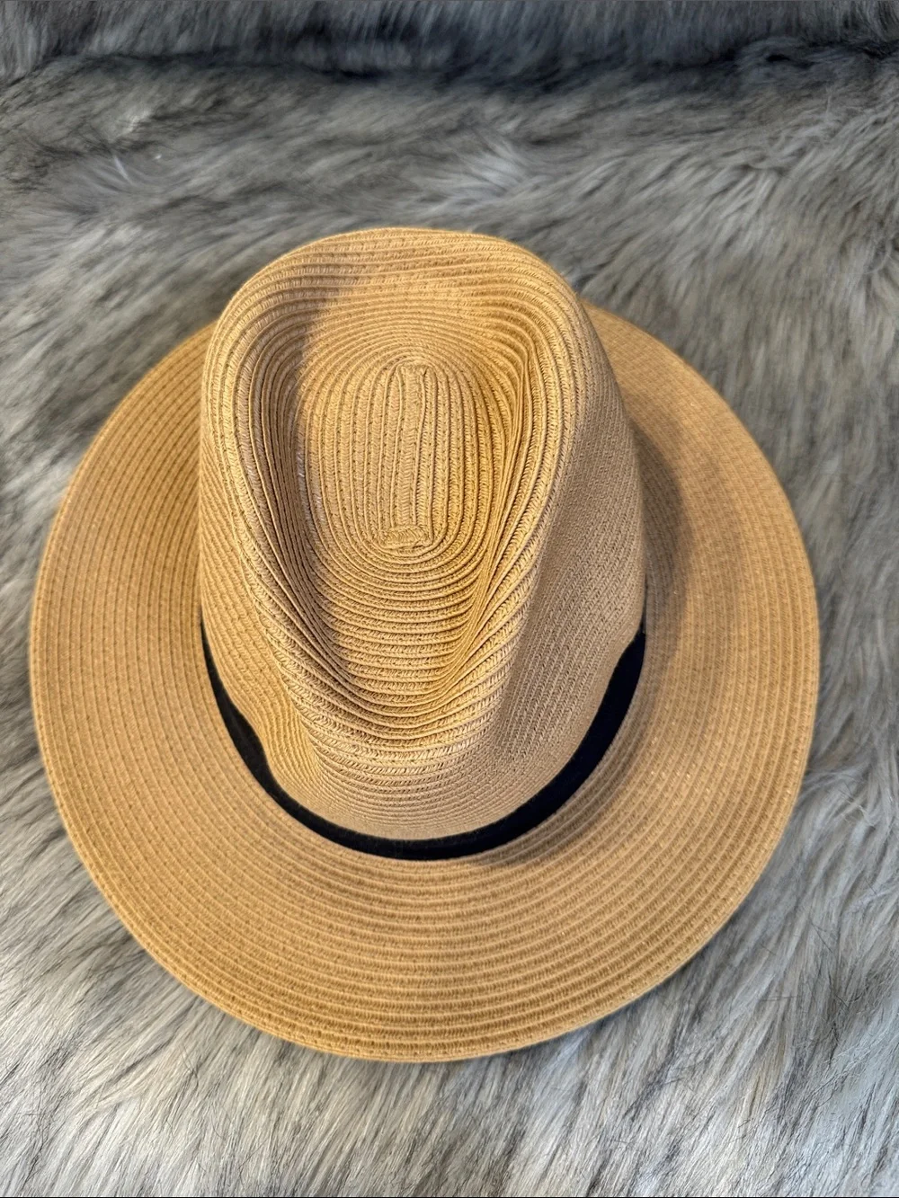 Carkella Straw Fedora Hat with Black Band - Tan Size XL